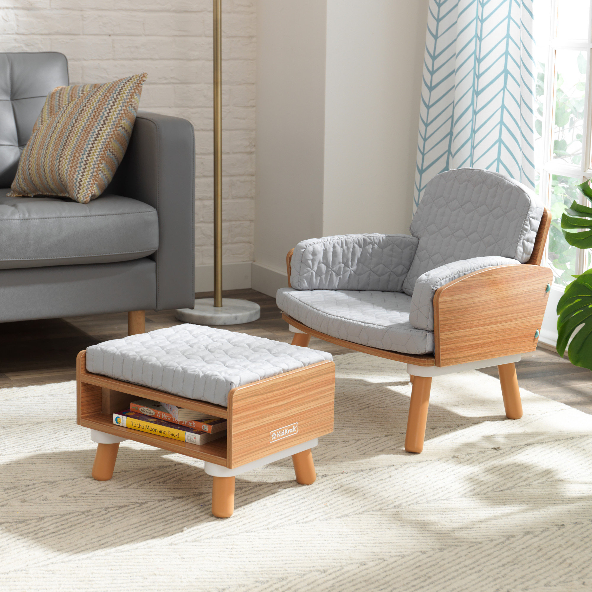 KidKraft Mid Century Kids Chair and Ottoman with Storage Compartment Reviews Wayfair